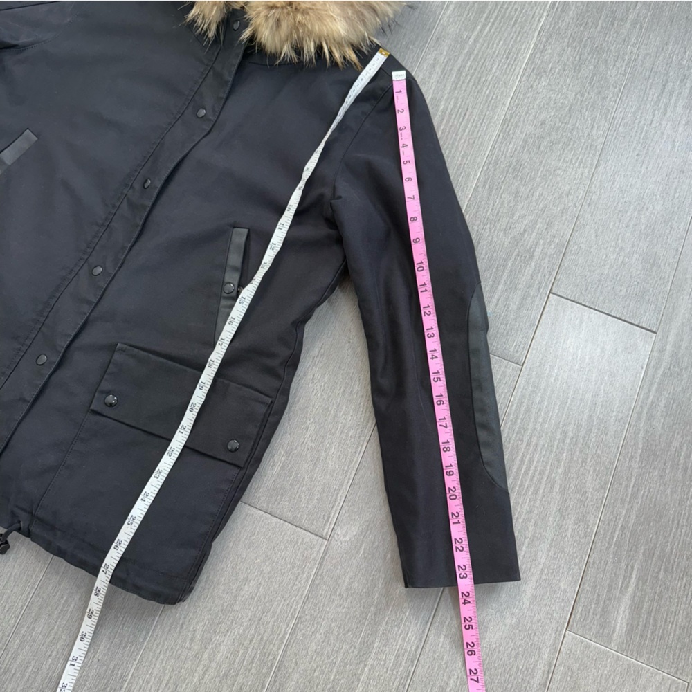 Sandro Fur Trimmed Parka Jacket Black Sherpa Lined Hooded Coat Women’s Size 2 M - Picture 15 of 16